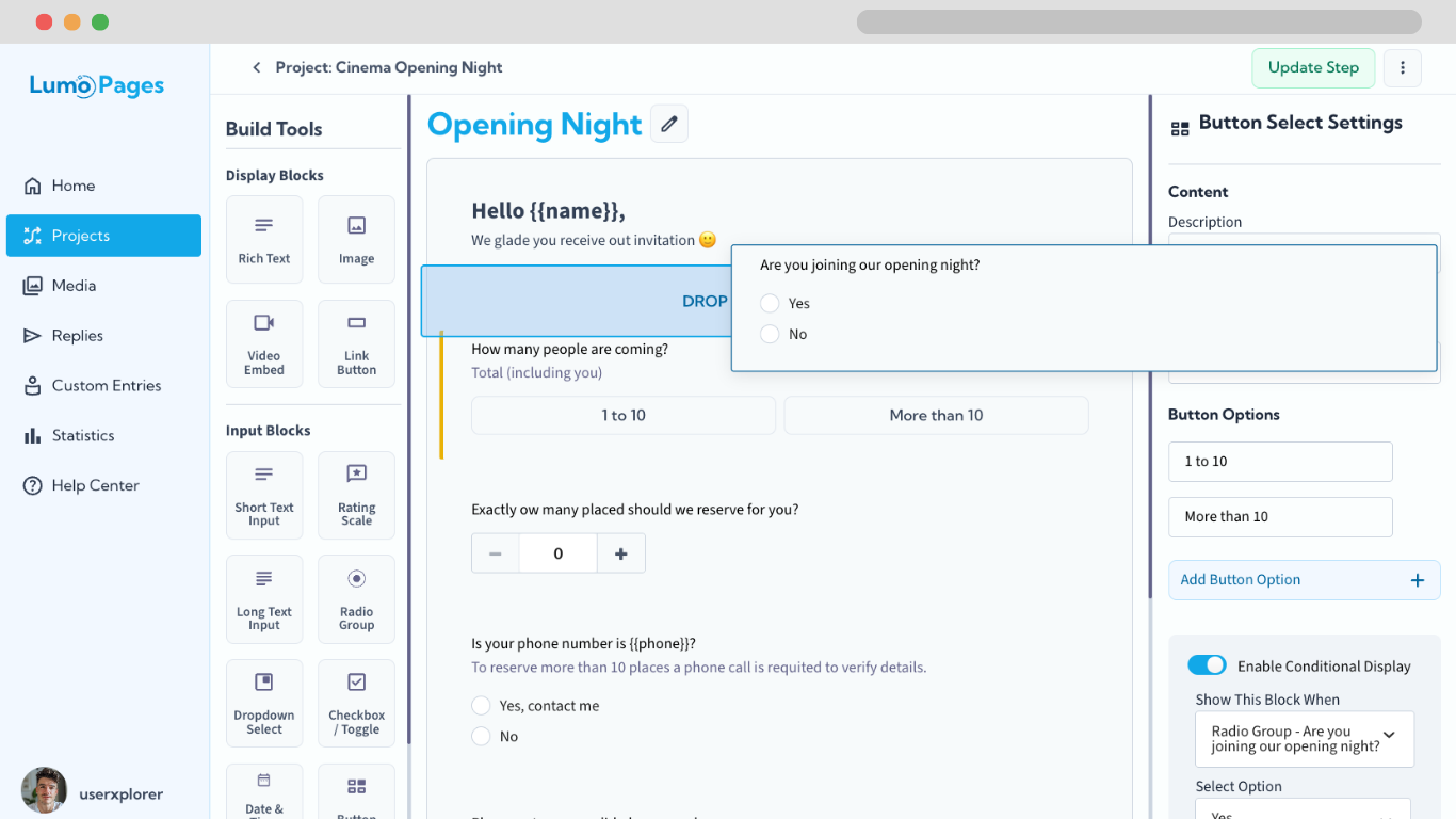 Lumo Pages — digital pages and response collection